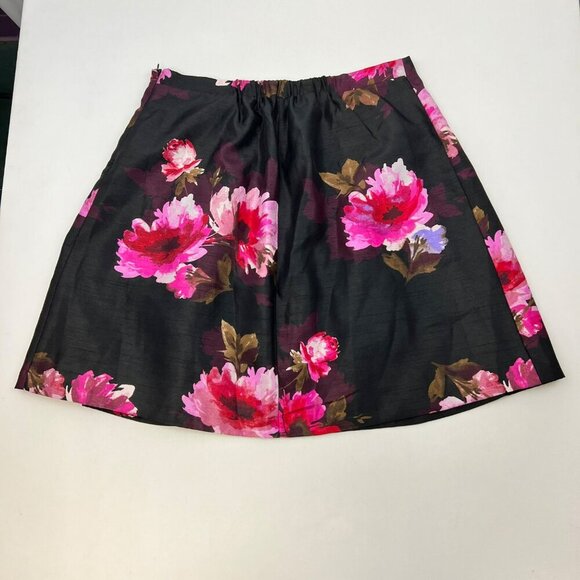CB Established 1962 Floral A-Line Skirt Pleated Waist Black/Multi Size Large Zip - Picture 6 of 8